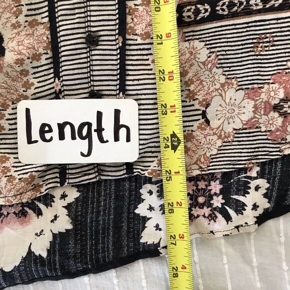 Free People Black Pink Oversized Floral Striped Long Sleeve Blouse Top - M - Picture 6 of 8